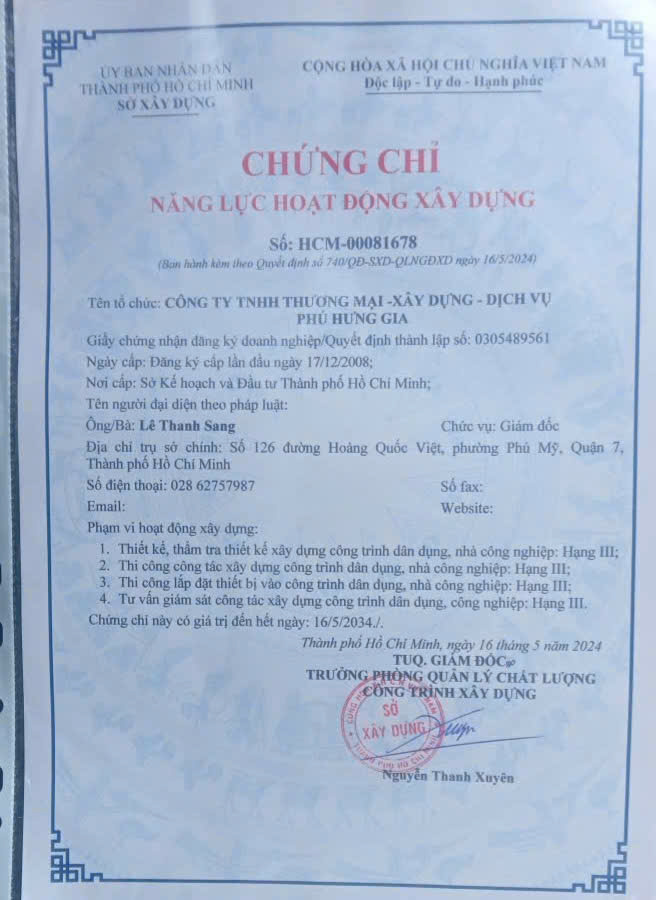 CÔNG TY TNHH TM - XD - DV <br> PHÚ HƯNG GIA