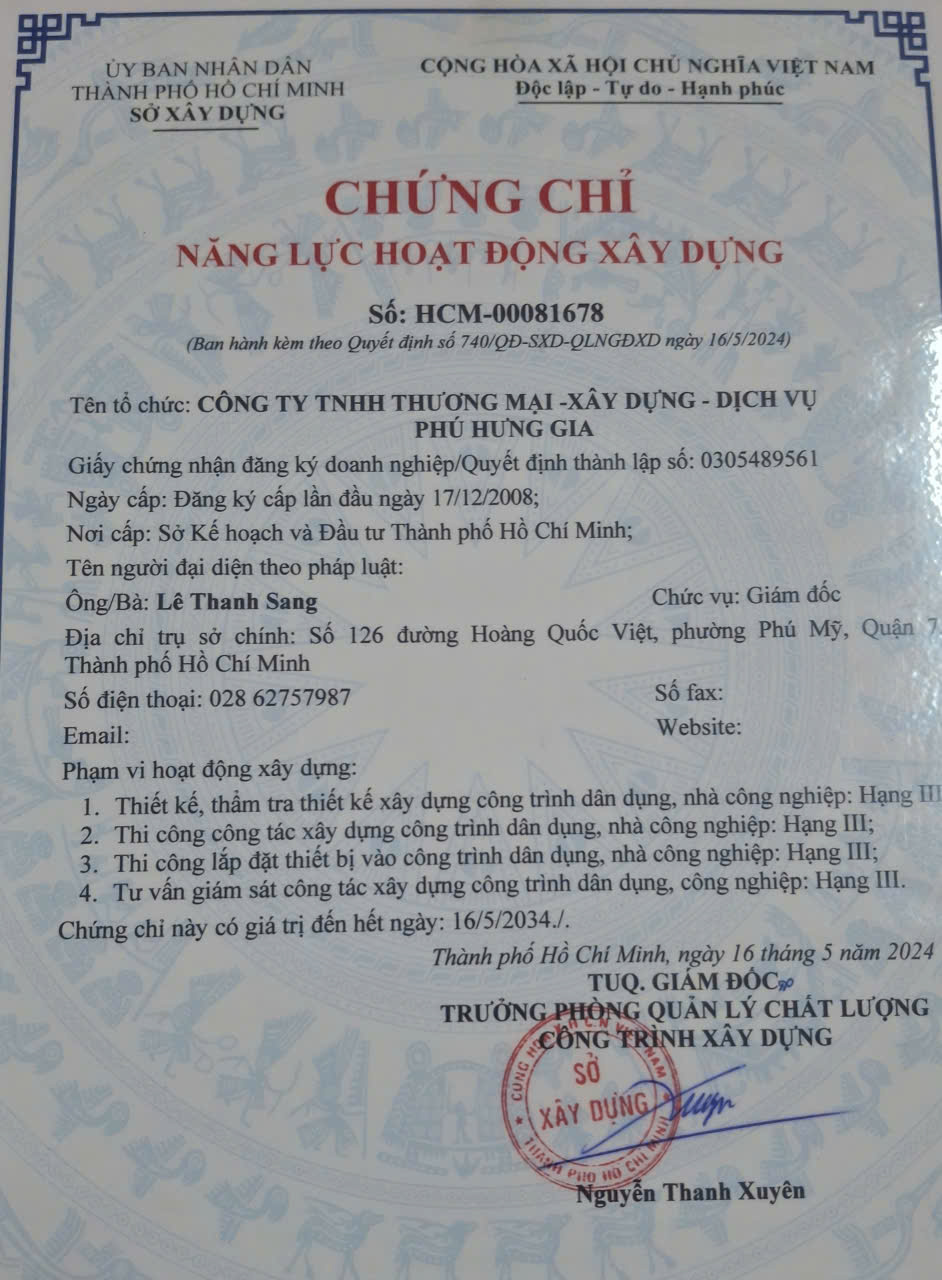 CÔNG TY TNHH TM - XD - DV <br> PHÚ HƯNG GIA